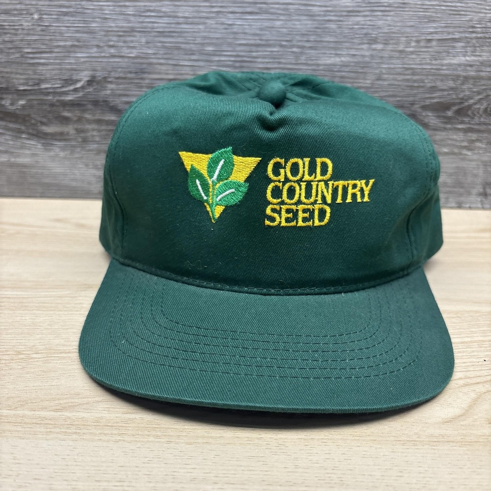 Vintage Gold Country Seed Hat Cap Snap Back Green Advertising Mens 90s